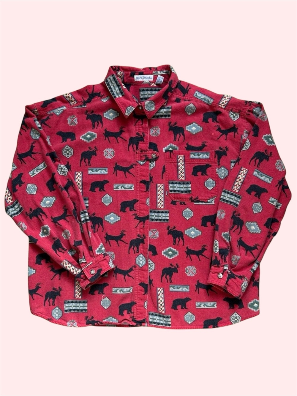 Vintage 90s David Brooks Long Sleeve Button Down AOP Moose Bear Nature Medium